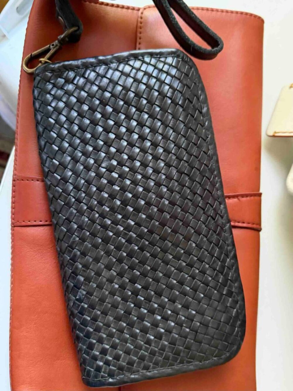 Viola Castellani Intrecciato Italian Leather Clutch Wristlet Wallet Purse